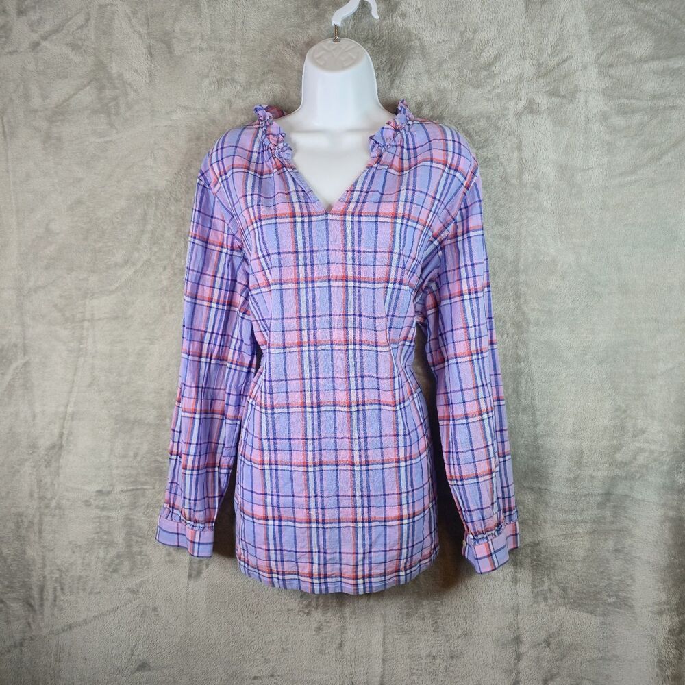 Talbots Woman Plaid Pullover Shirt Plus Size 2X Purple Country Chic